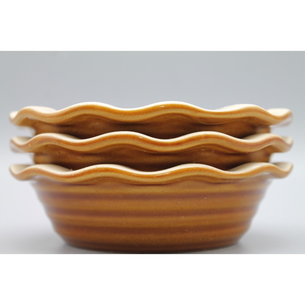Emile Henry France Set of 3 Ceramic Individual Pie Dishes 5.5" Brown 31-62
